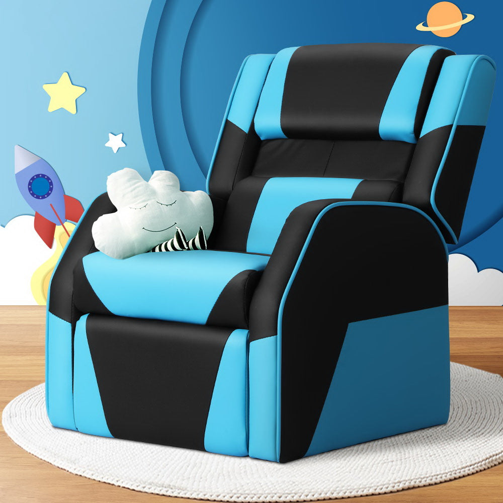 Keezi Kids Recliner Armchair with PU Leather - Black/Blue