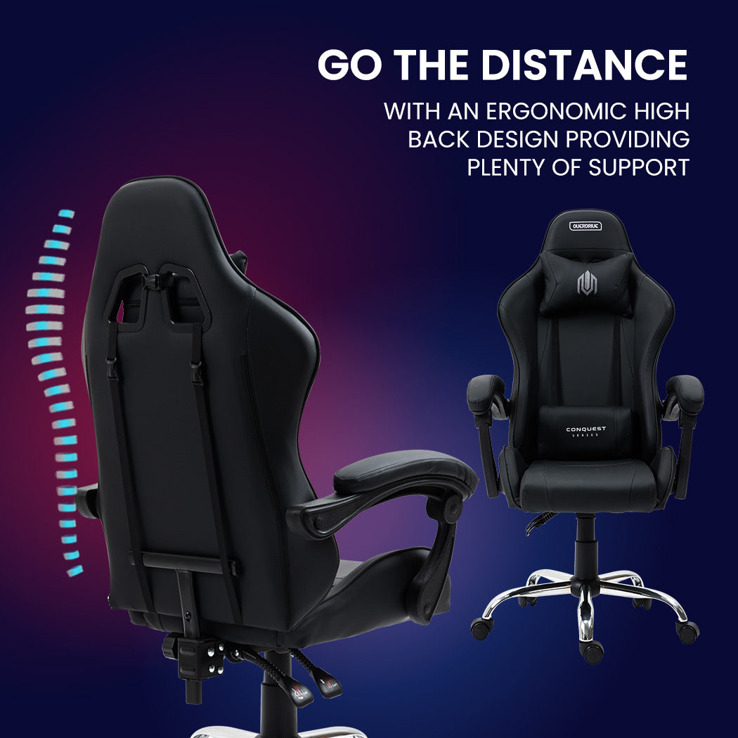 OVERDRIVE Conquest Series - Ergonomic Reclining Gaming Chair with Lumbar & Neck Pillows - Black