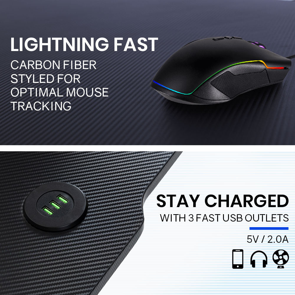 OVERDRIVE Gaming Desk with Z-Shaped Legs & LED Lights - 120cm Black