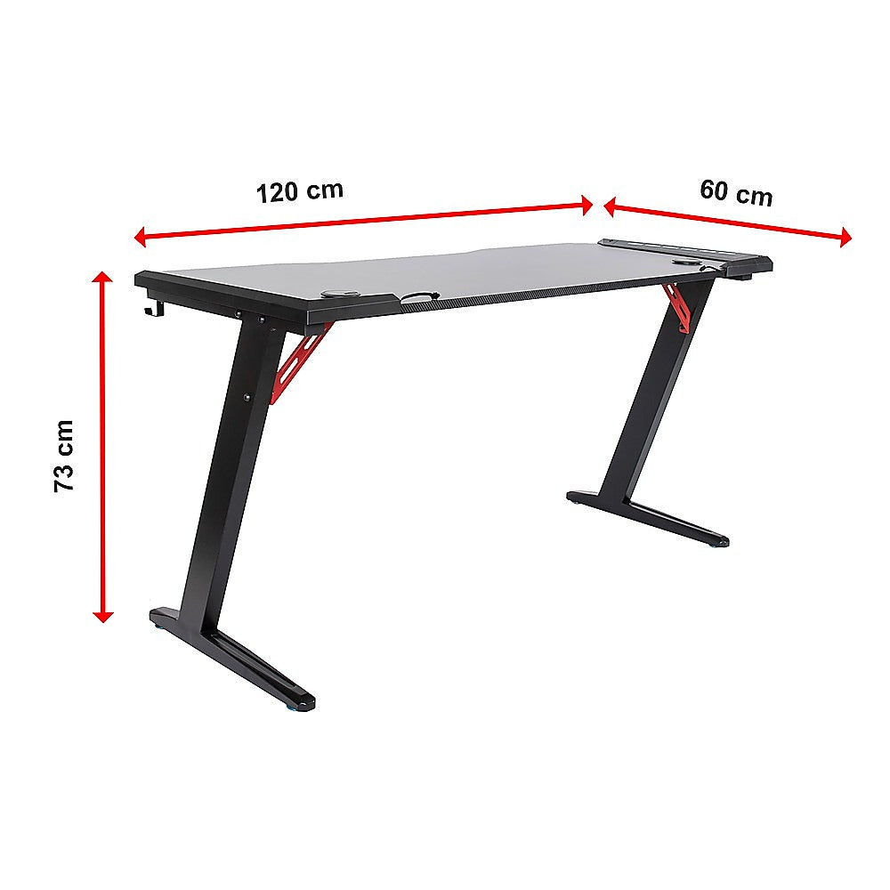 RTM Gaming Desk with Z-Shaped Legs & LED Lights - 120cm Black