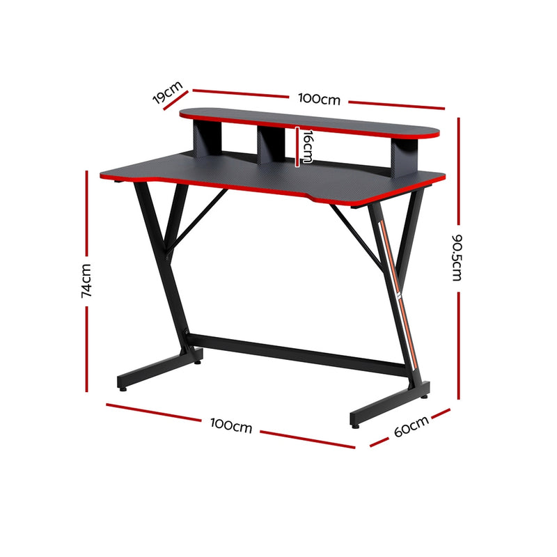 Artiss Gaming Desk with L-Shaped Legs - 100cm Black/Red