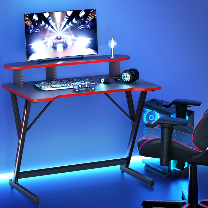 Artiss Gaming Desk with L-Shaped Legs - 100cm Black/Red