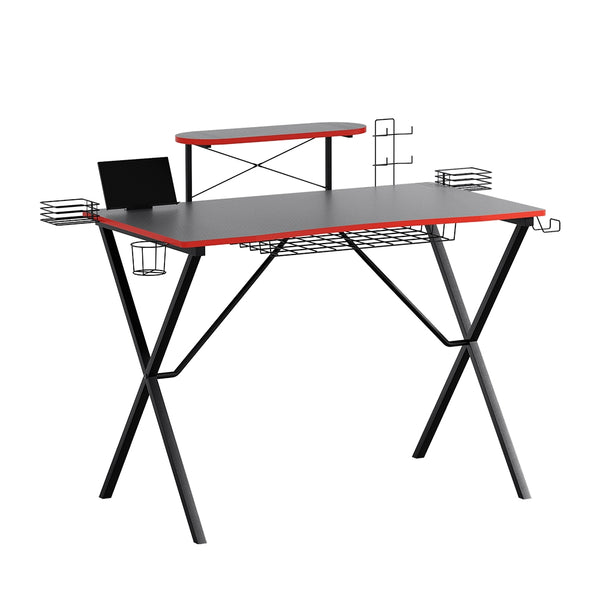 Artiss Gaming Desk with X-Shaped Legs - 130cm Black/Red