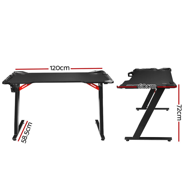 Artiss Gaming Desk with Z-Shaped Legs & RGB Lights - 120cm Black