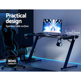 Artiss Gaming Desk with Z-Shaped Legs & RGB Lights - 140cm Black