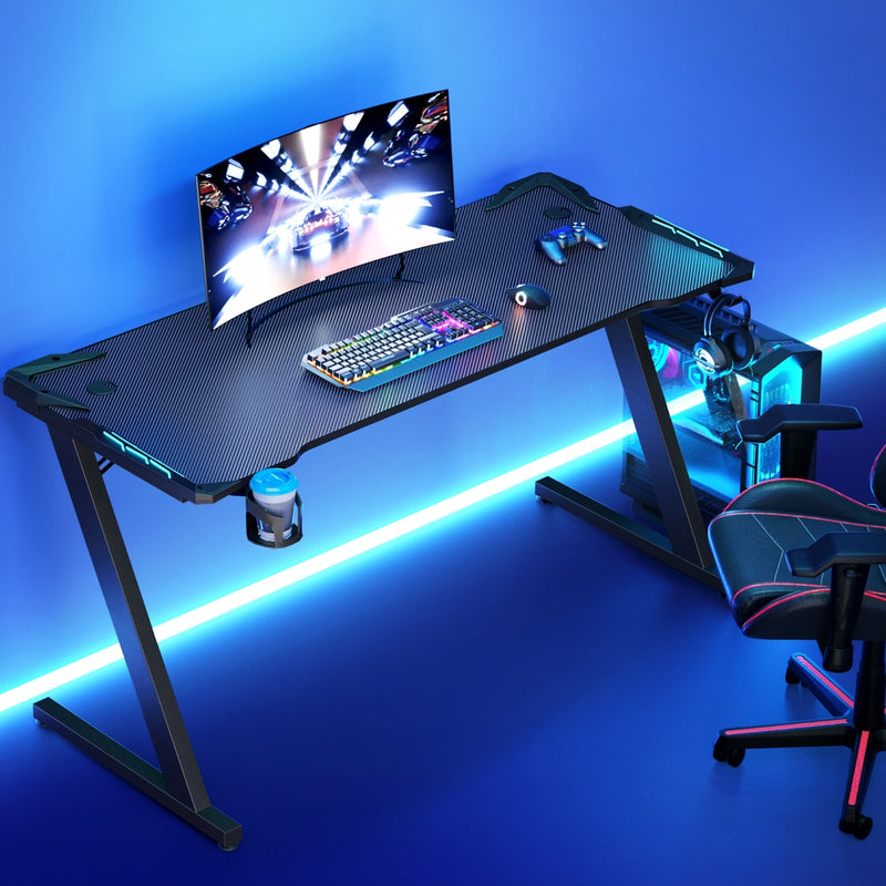 Artiss Gaming Desk with Z-Shaped Legs & RGB Lights - 140cm Black