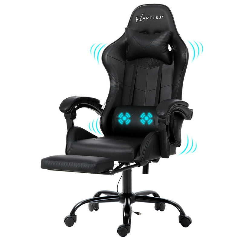 Artiss 2 Point Massage Gaming Chair with Footrest - Black