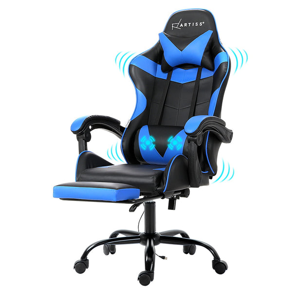 Artiss 2 Point Massage Gaming Chair with Footrest - Black/Blue