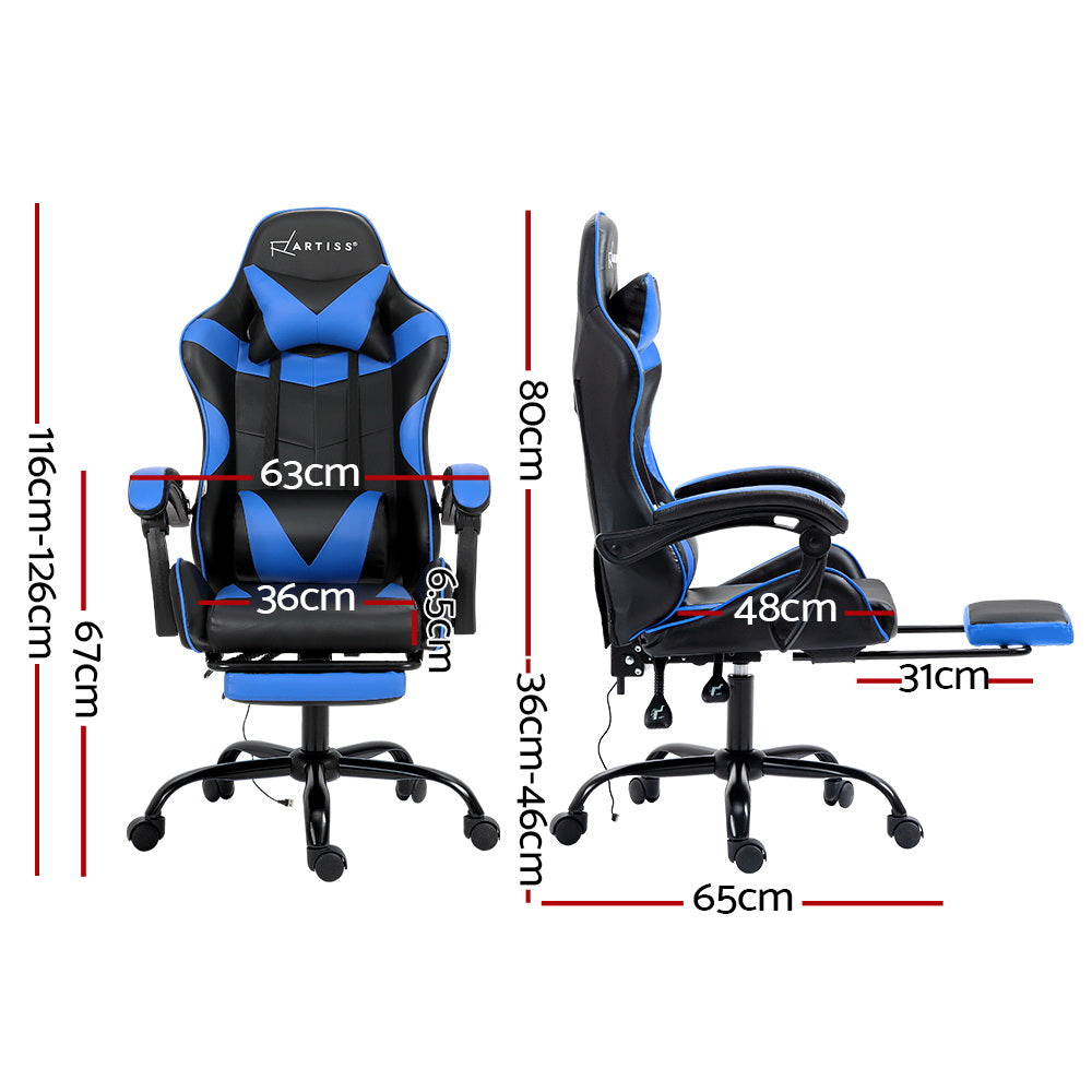 Artiss 2 Point Massage Gaming Chair with Footrest - Black/Blue