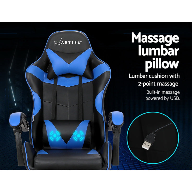 Artiss 2 Point Massage Gaming Chair with Footrest - Black/Blue