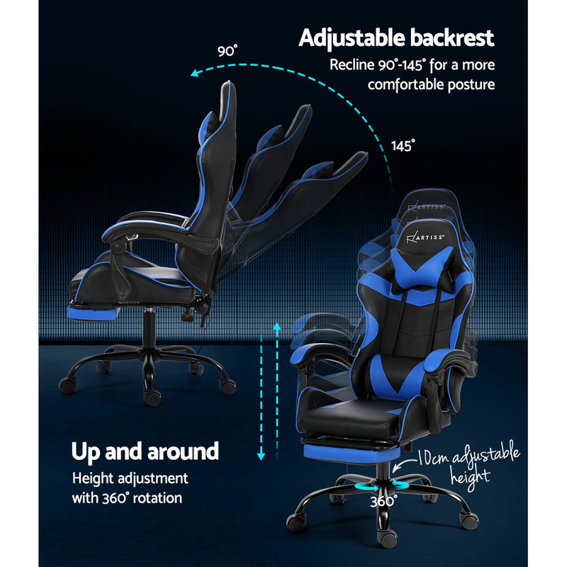 Artiss 2 Point Massage Gaming Chair with Footrest - Black/Blue