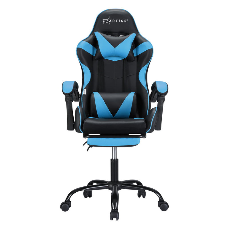 Artiss 2 Point Massage Gaming Chair with Footrest - Black/Cyan Blue