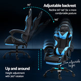 Artiss 2 Point Massage Gaming Chair with Footrest - Black/Cyan Blue