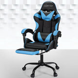 Artiss 2 Point Massage Gaming Chair with Footrest - Black/Cyan Blue