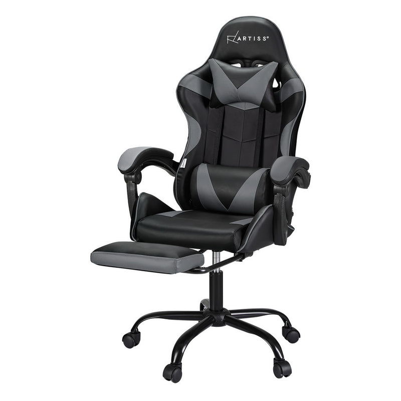 Artiss 2 Point Massage Gaming Chair with Footrest - Black/Grey