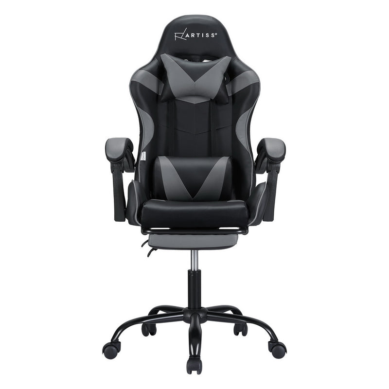 Artiss 2 Point Massage Gaming Chair with Footrest - Black/Grey