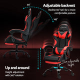 Artiss 2 Point Massage Gaming Chair with Footrest - Black/Red