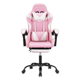 Artiss 2 Point Massage Gaming Chair with Footrest - Pink/White