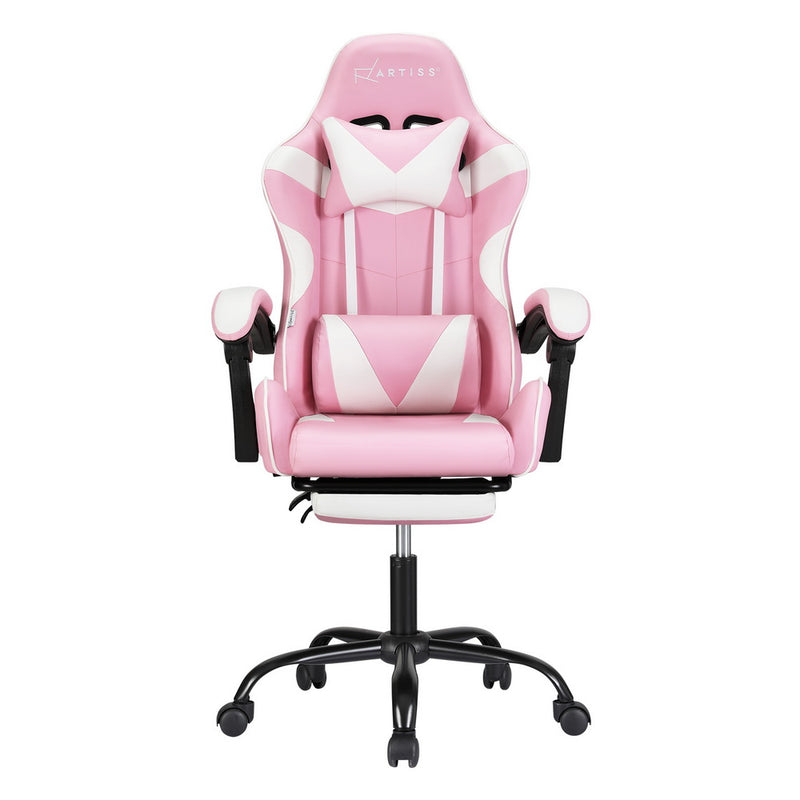 Artiss 2 Point Massage Gaming Chair with Footrest - Pink/White