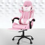 Artiss 2 Point Massage Gaming Chair with Footrest - Pink/White