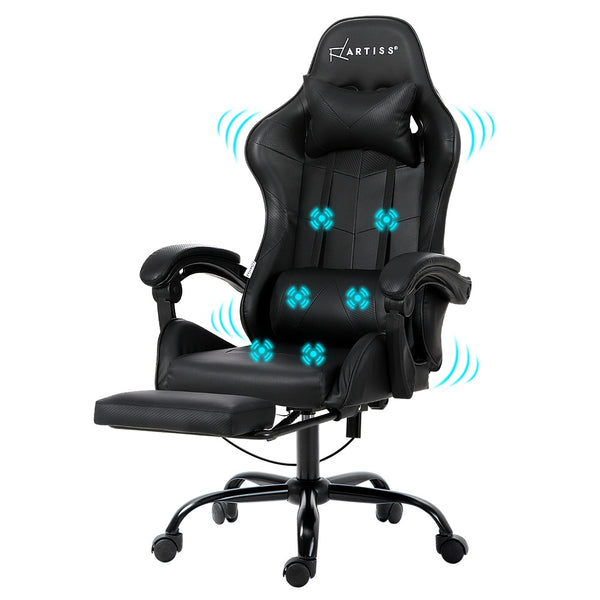 Artiss 6 Point Massage Gaming Chair with Footrest - Black