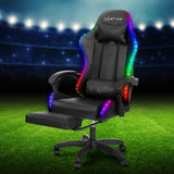 Artiss 6 Point Massage Gaming Chair with 7 LED Lights & Footrest - Black