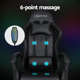 Artiss 6 Point Massage Gaming Chair with 7 LED Lights & Footrest - Black