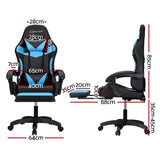 Artiss 6 Point Massage Gaming Chair with 7 LED Lights & Footrest - Black/Cyan Blue