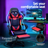 Artiss 6 Point Massage Gaming Chair with 7 LED Lights & Footrest - Black/Red