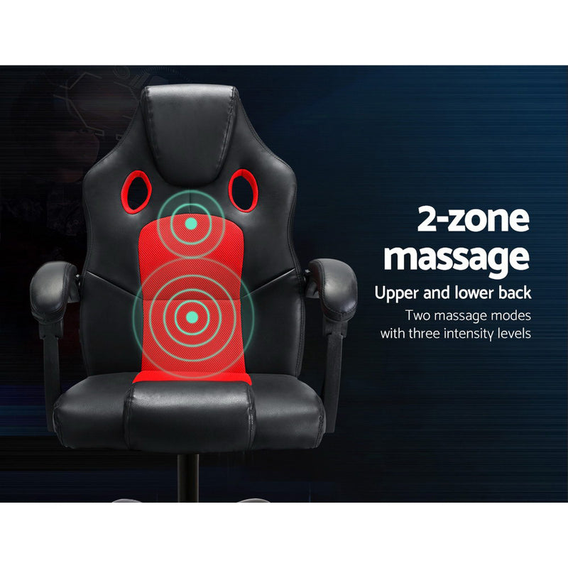 Artiss Khir - 2 Point Massage Gaming Chair with PU Leather - Black/Red