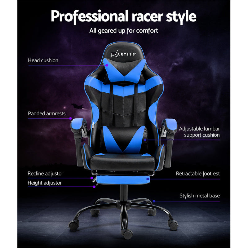 Artiss Gaming Chair with Footrest - Black/Blue