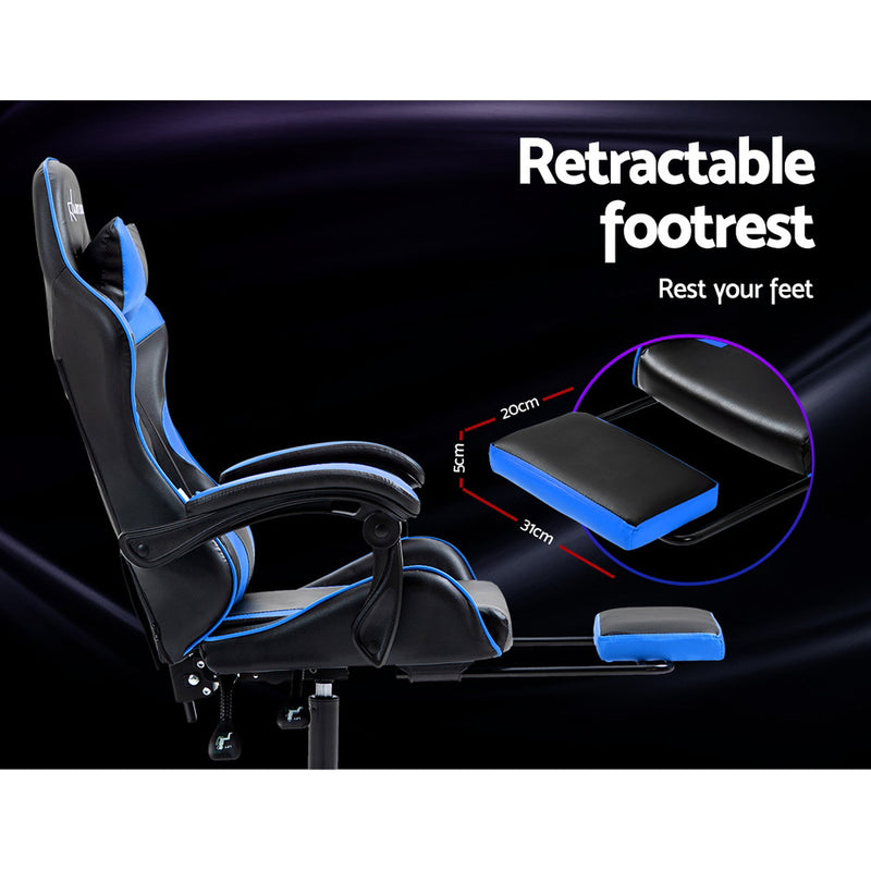 Artiss Gaming Chair with Footrest - Black/Blue