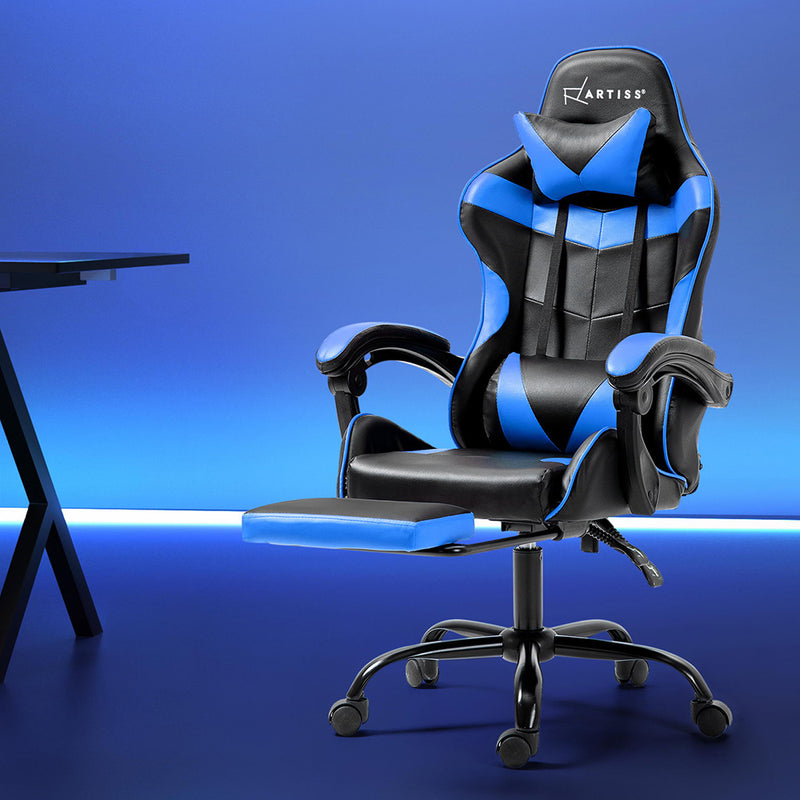 Artiss Gaming Chair with Footrest - Black/Blue