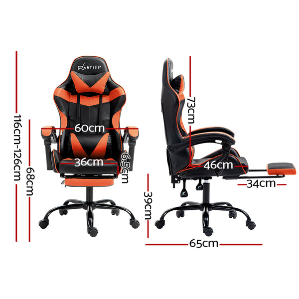 Artiss Gaming Chair with Footrest - Black/Orange