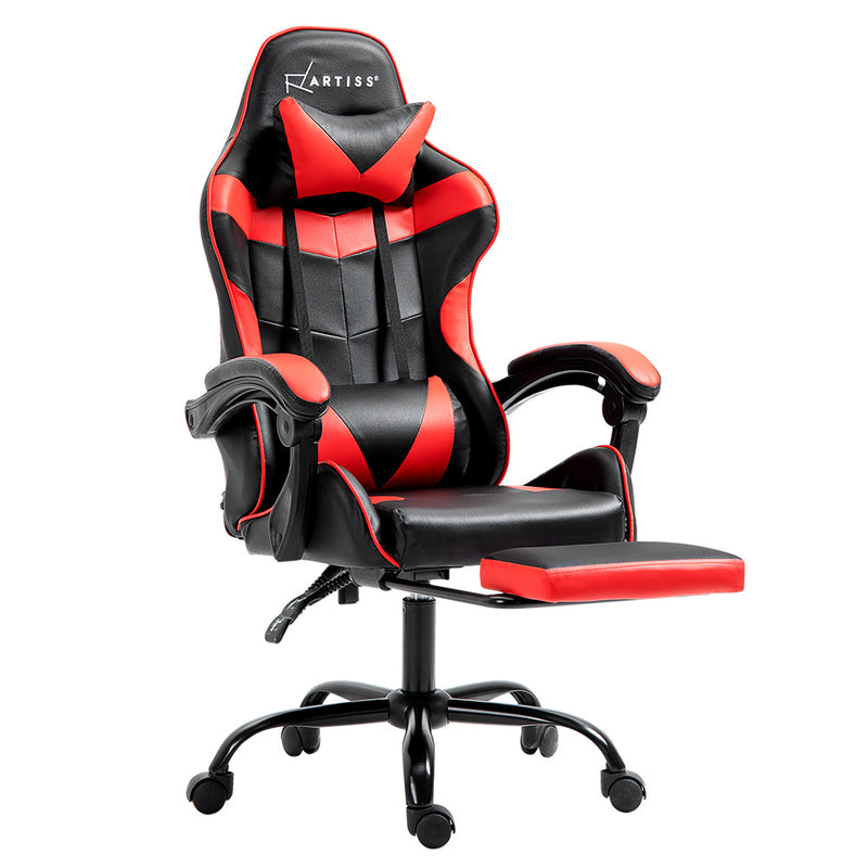 Artiss Gaming Chair with Footrest - Black/Red