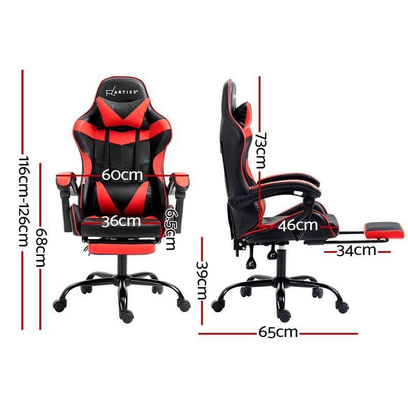 Artiss Gaming Chair with Footrest - Black/Red