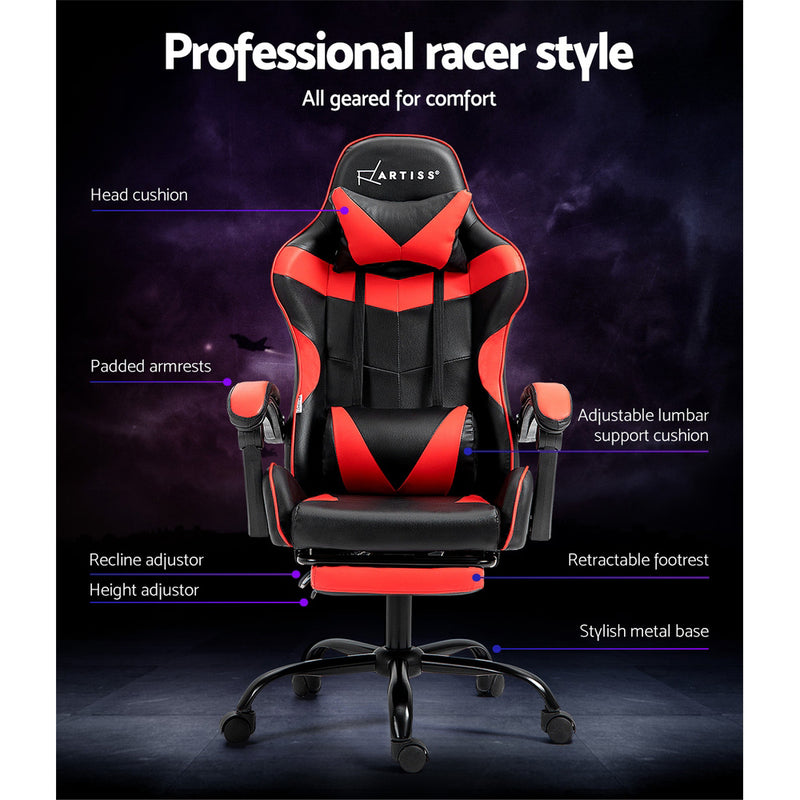 Artiss Gaming Chair with Footrest - Black/Red