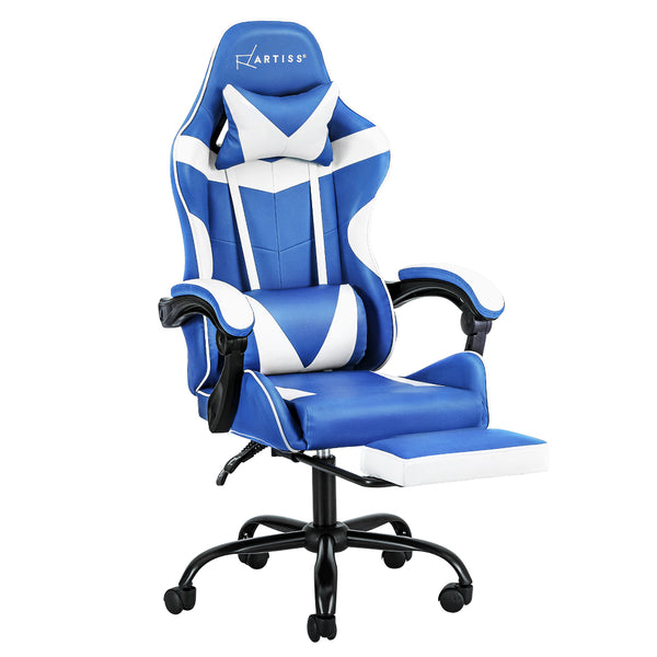 Artiss Gaming Chair with Footrest - Blue/White