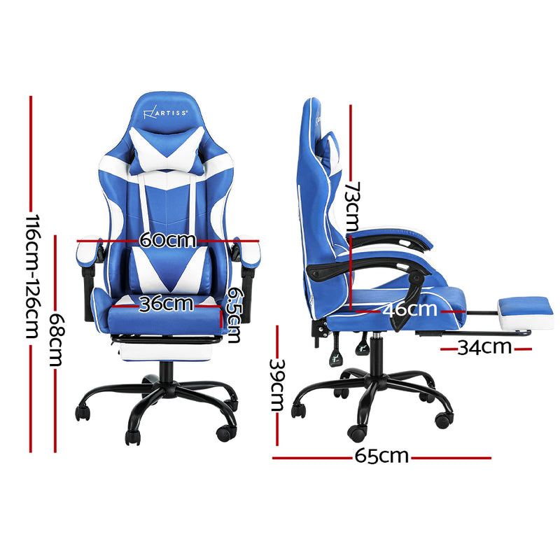 Artiss Gaming Chair with Footrest - Blue/White