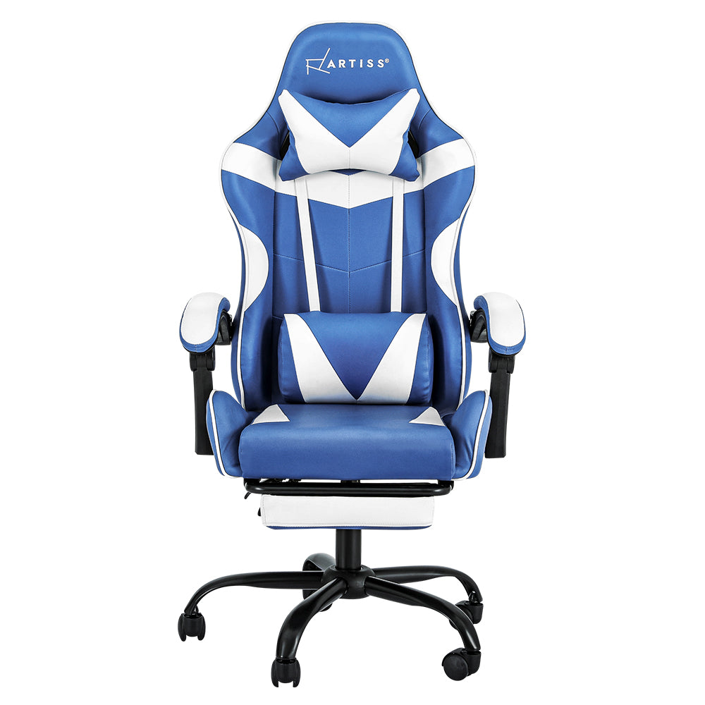 Artiss Gaming Chair with Footrest - Blue/White