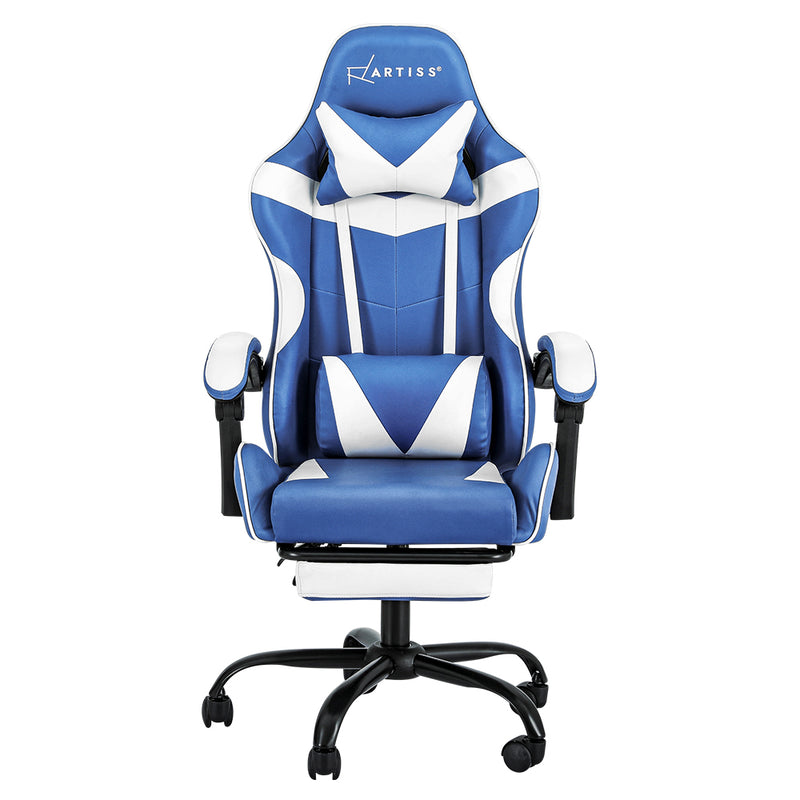 Artiss Gaming Chair with Footrest - Blue/White