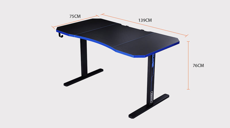 OVERDRIVE Gaming Desk T-Shaped Legs - 139cm Black/Blue