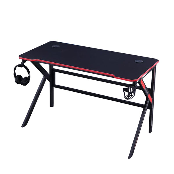 Gaming Desk with K-Shaped Legs & RGB Lights - Smooth Top - 140cm Black/Red