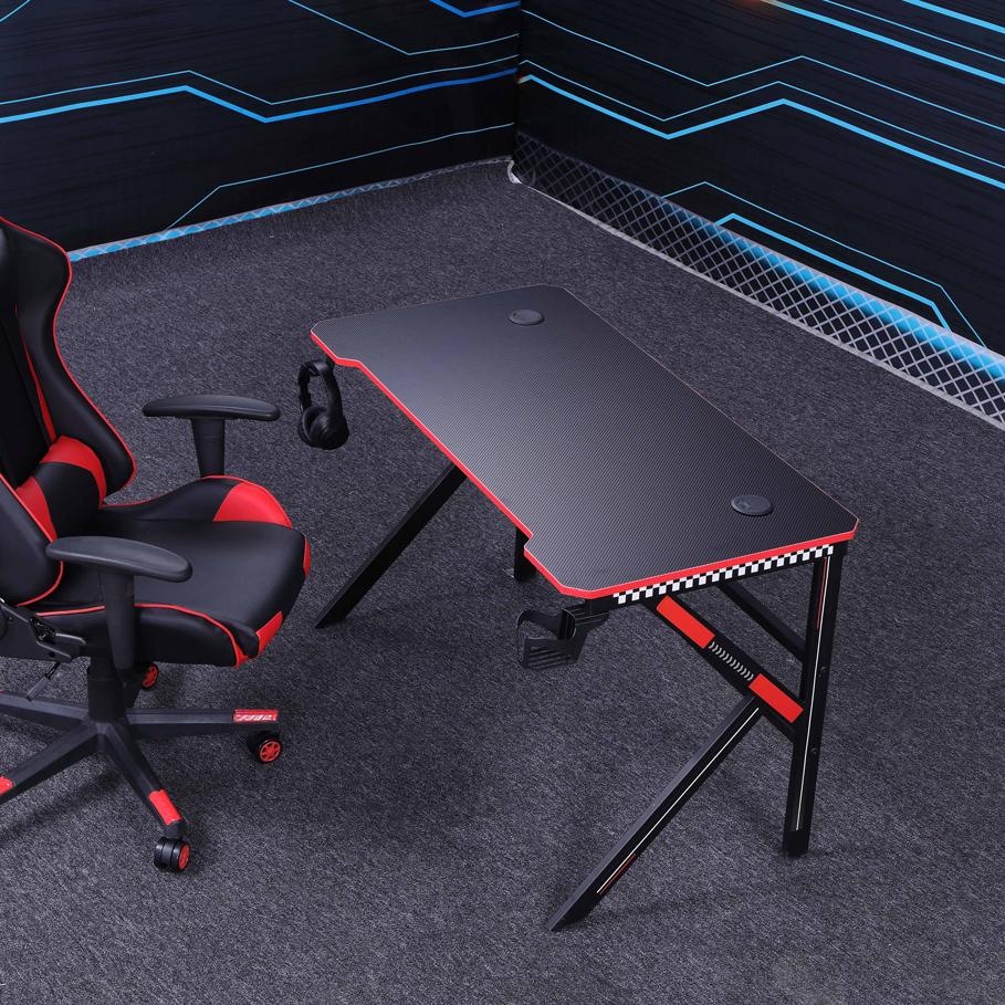 Gaming Desk with K-Shaped Legs & RGB Lights - Smooth Top - 120cm Black/Red