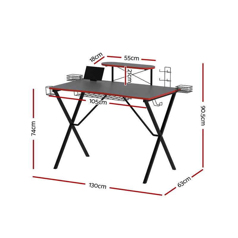 Artiss Gaming Desk with X-Shaped Legs - 130cm Black/Red