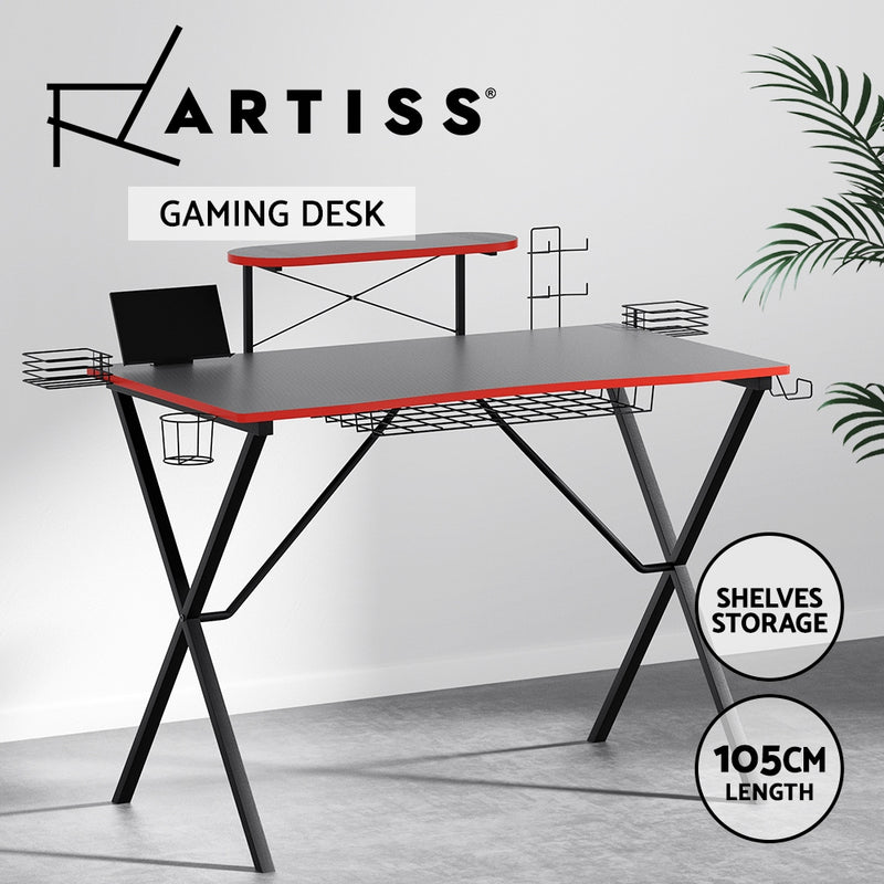 Artiss Gaming Desk with X-Shaped Legs - 130cm Black/Red