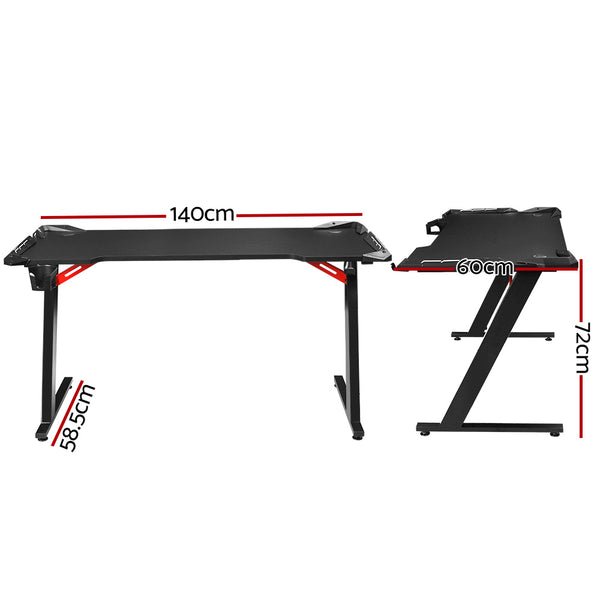 Artiss Gaming Desk with Z-Shaped Legs & RGB Lights - 140cm Black