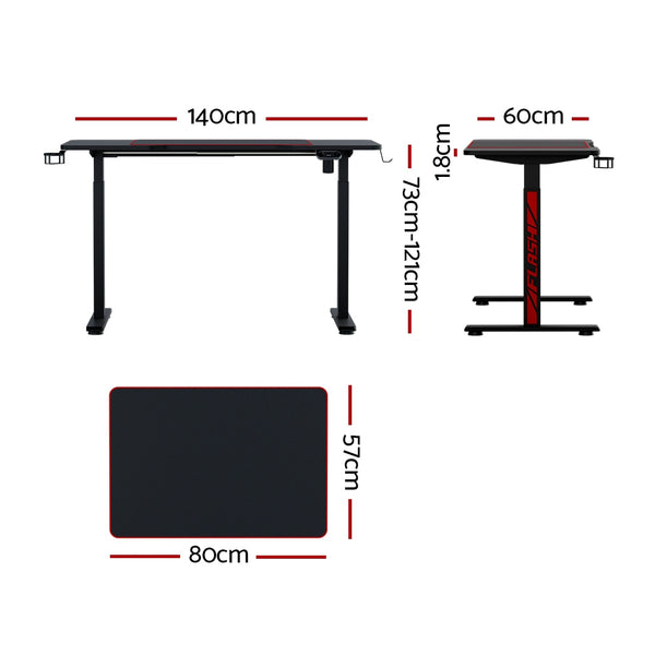 Artiss Motorised Standing Gaming Desk - 140cm Black/Red