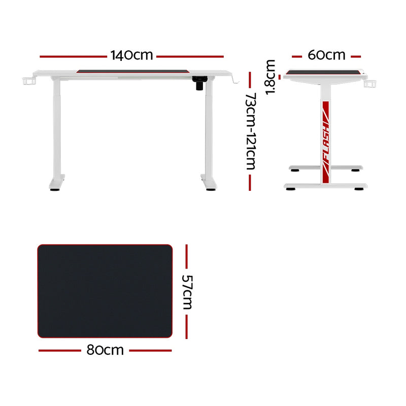 Artiss Motorised Standing Gaming Desk - 140cm White