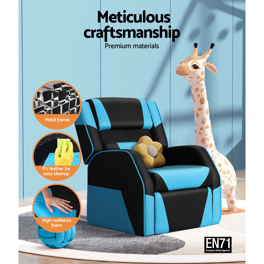 Keezi Kids Recliner Armchair with PU Leather - Black/Blue
